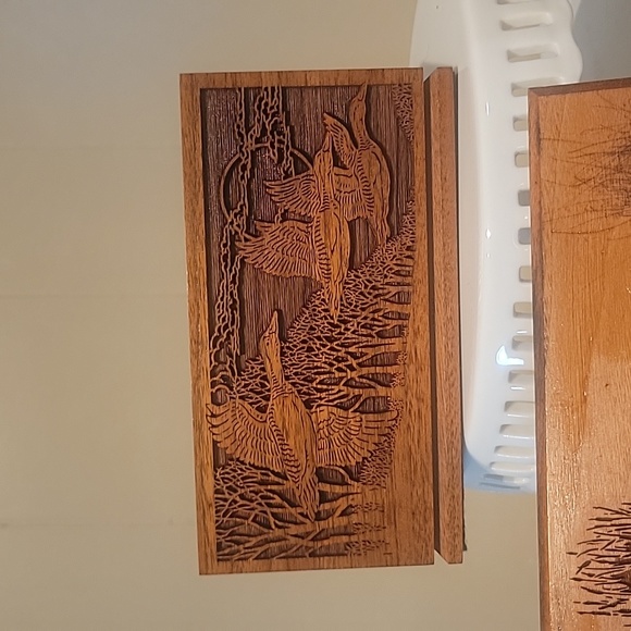 Lasercraft Vintage Brown Walnut Wood Three Piece Ducks Desk Set - Picture 4 of 8